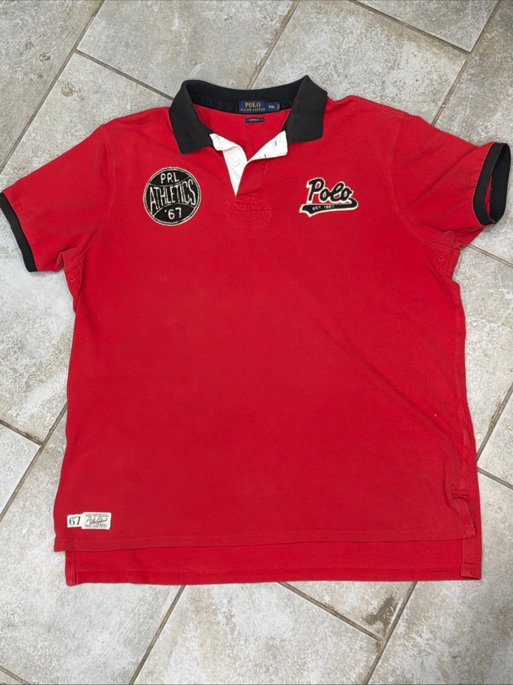 Polo Ralph Lauren PRL Athletics '67 Patch Polo Shirt Men’s Size XXL In Red Faded